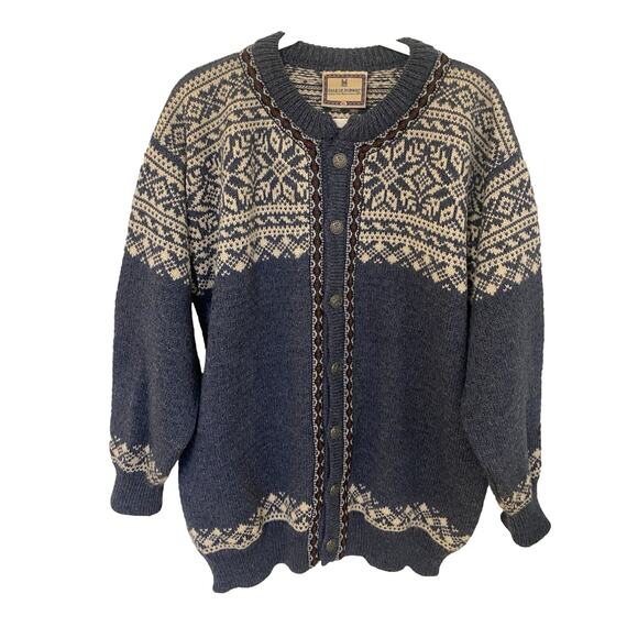 Vtg Dale of Norway Mens Cardigan Sweater XL Fair Isle New Wool Preppy Grandpa - Picture 8 of 14
